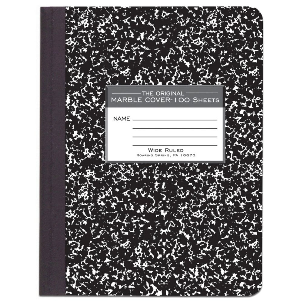 9-3/4 x 7-1/2 Comp Book 100 Sheets Composition Book Wide Ruled 1 Book White BLACK & WHITE Marble Style Cover Hard Cover 