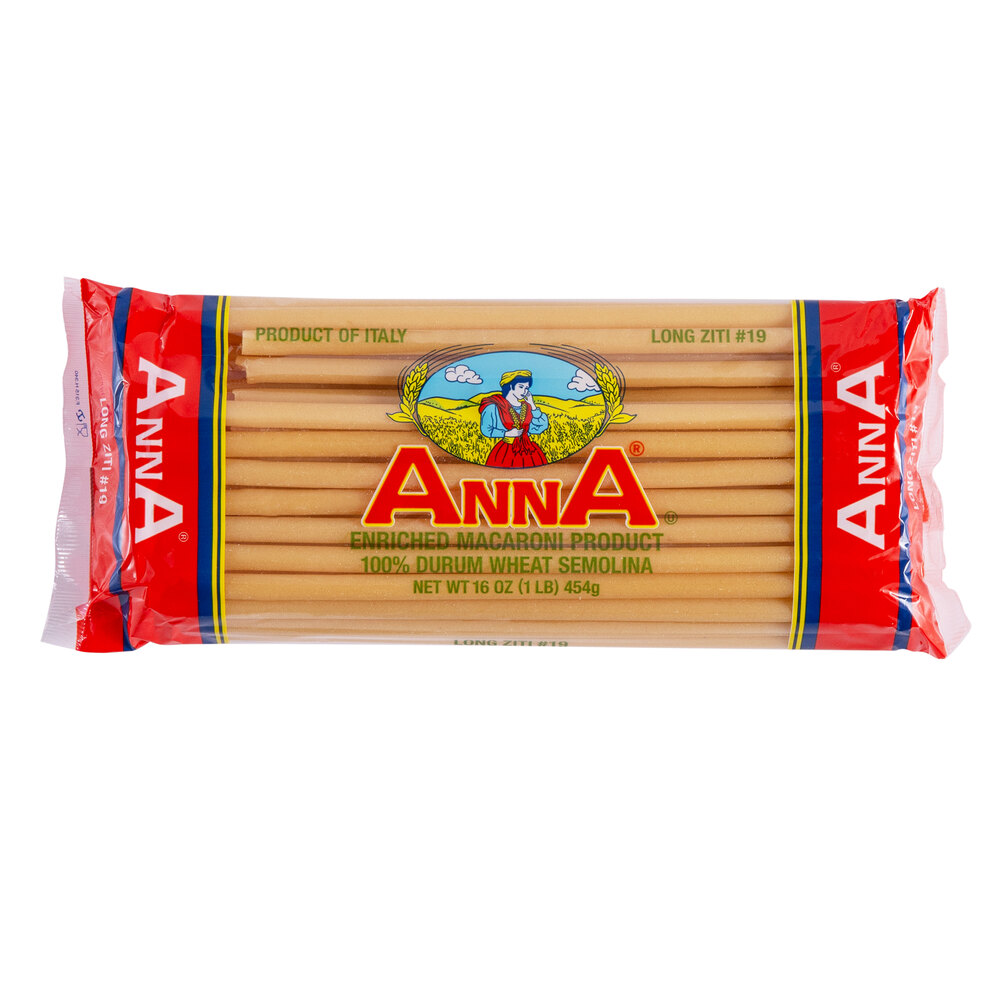Anna Long Ziti Pasta #19 - 1 lb. Package, 12/Case