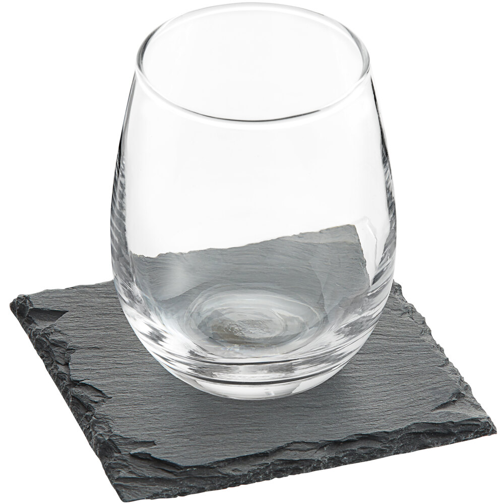 Acopa 9 oz. Stemless Wine Glass with Slate Tasting Plate Set - 12