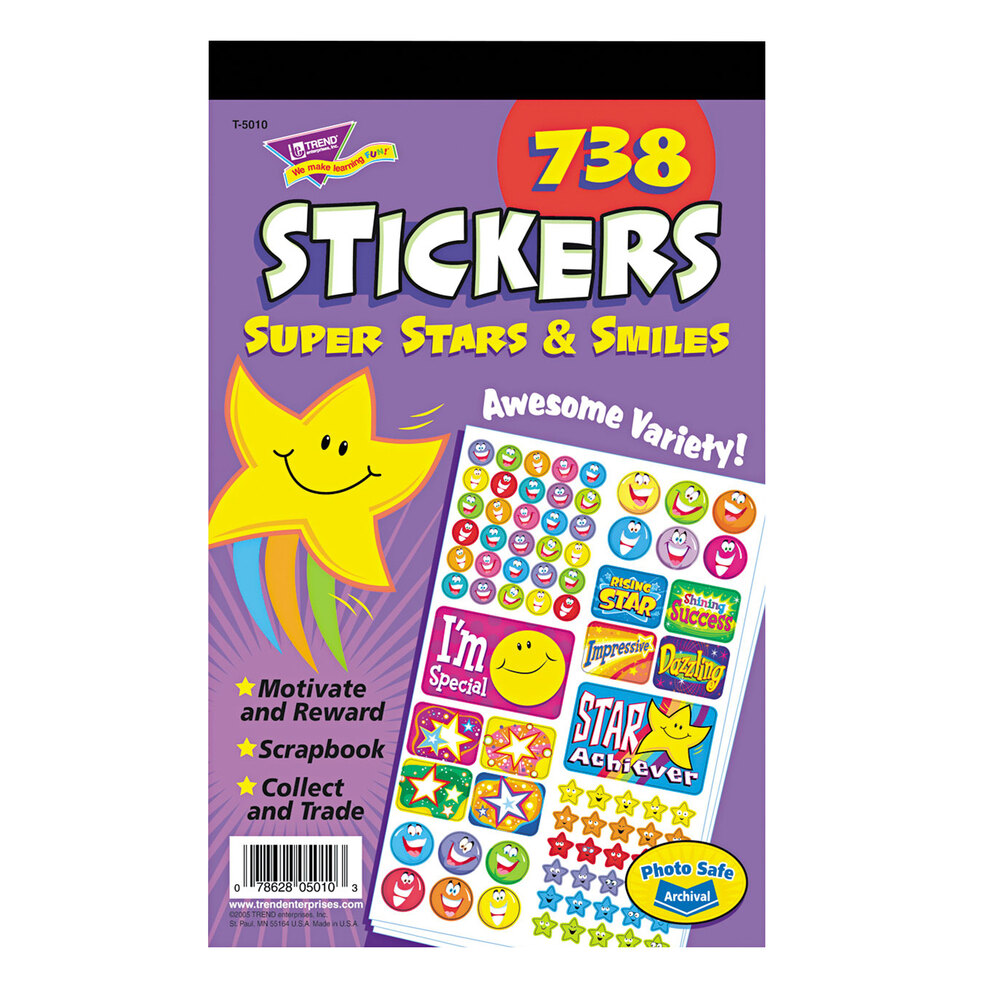 Trend T5010 Assorted Super Stars and Smiles Stickers 738/Pack