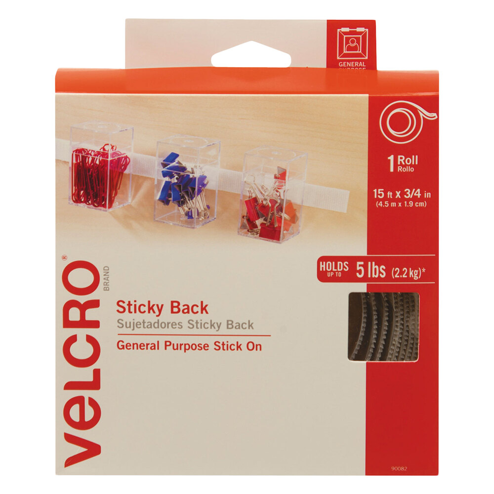 Velcro® 90082 3/4" x 15' White StickyBack Hook and Loop Fastener Tape