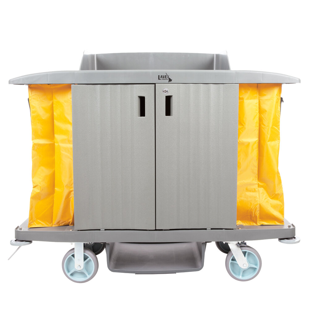 Locking Storage Cart w/ Wheels (Lavex 3Shelf Housekeeping Cart)