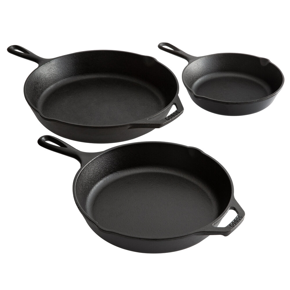 Lodge 3Piece PreSeasoned Cast Iron Skillet Set Includes 8", 10 1/4