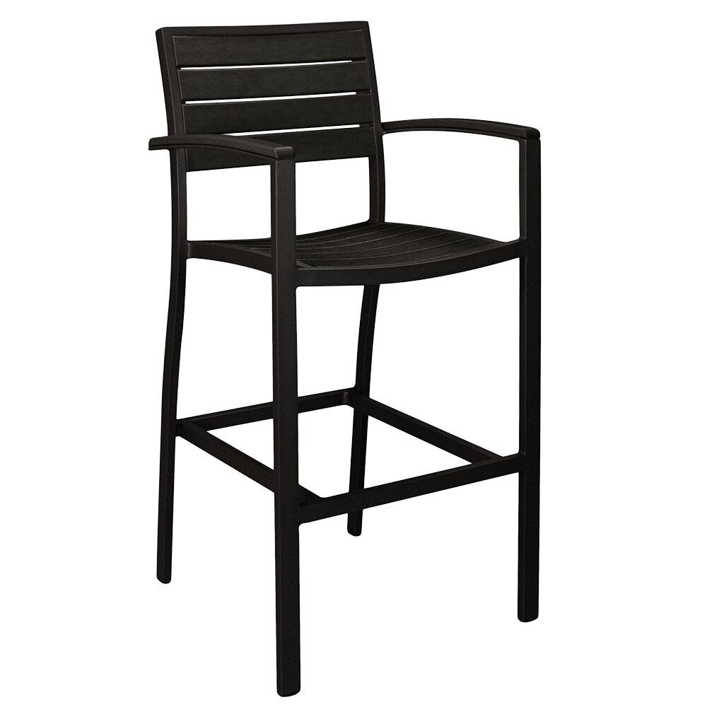 POLYWOOD A202FABBL Black Euro Bar Height Arm Chair with Textured Black