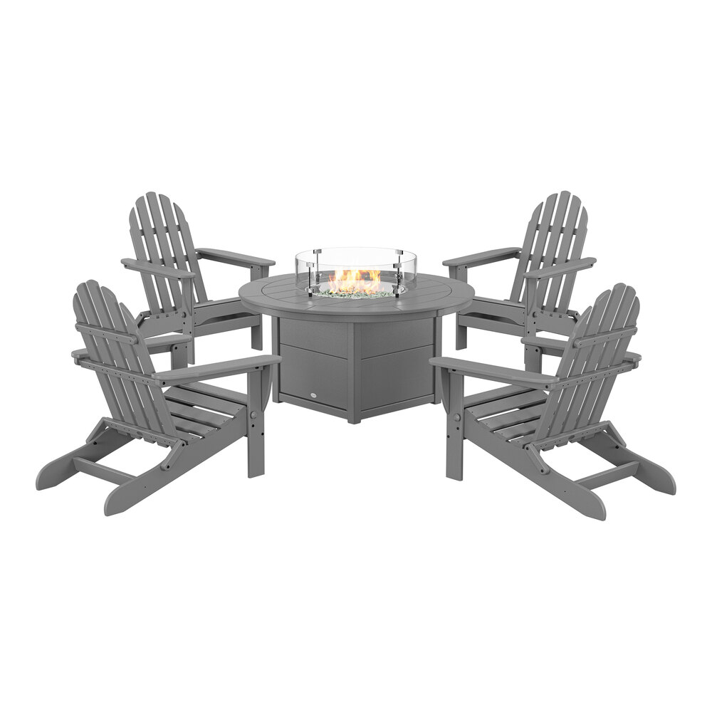 POLYWOOD PWS4141GY Slate Grey 48" Round Fire Pit Table with 5 Classic