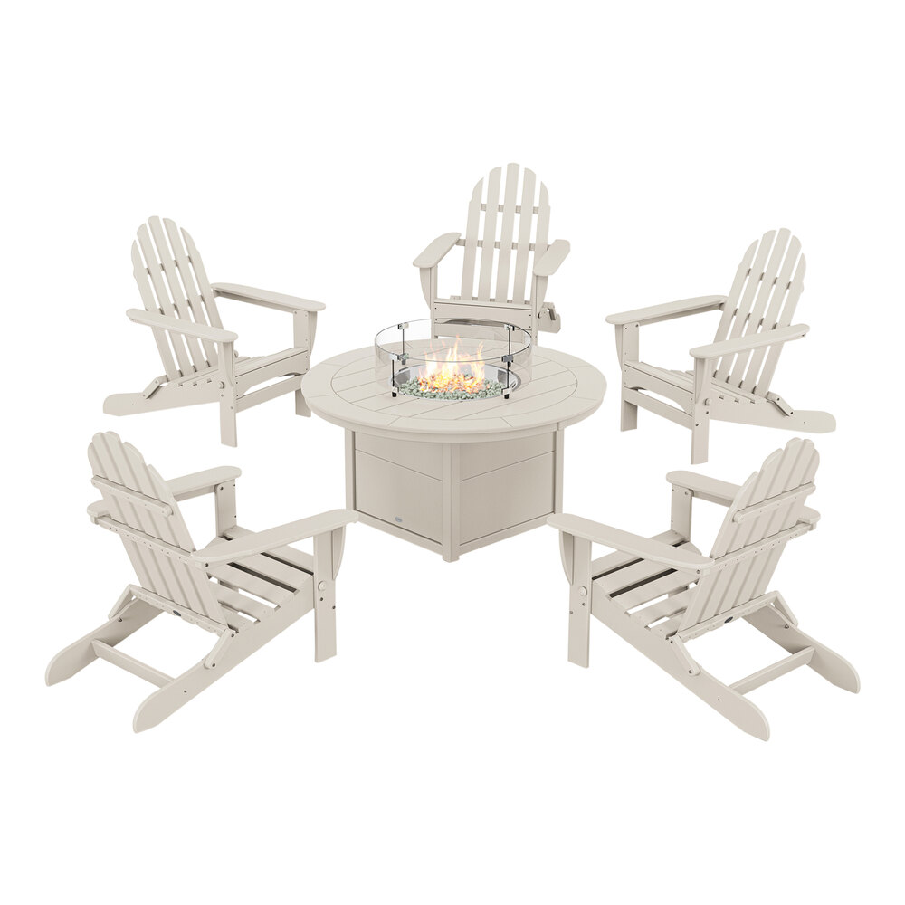 POLYWOOD PWS4141SA Sand 48" Round Fire Pit Table with 5 Classic