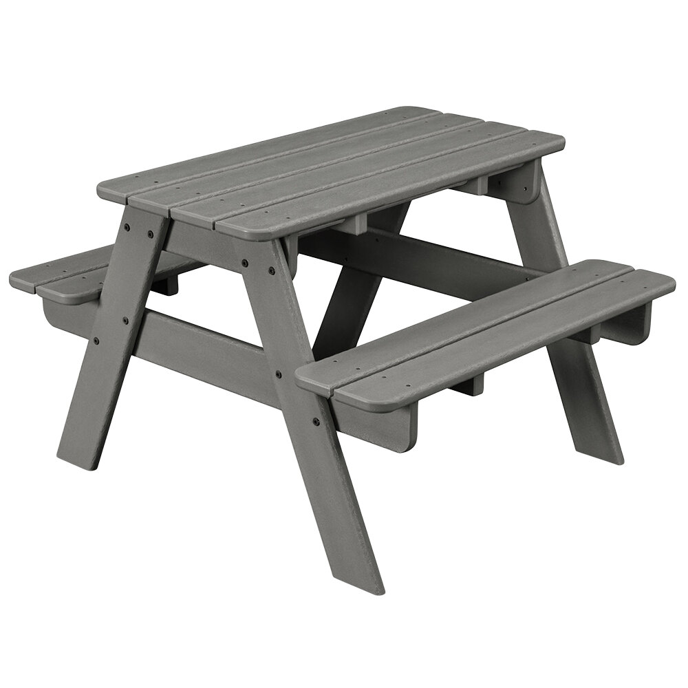 POLYWOOD KT130GY Slate Grey 30" x 33" Kids Picnic Table with Seating