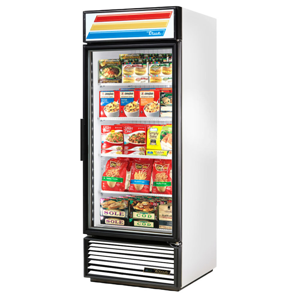 True GDM26FLD White Glass Door Merchandiser Freezer with LED Lighting