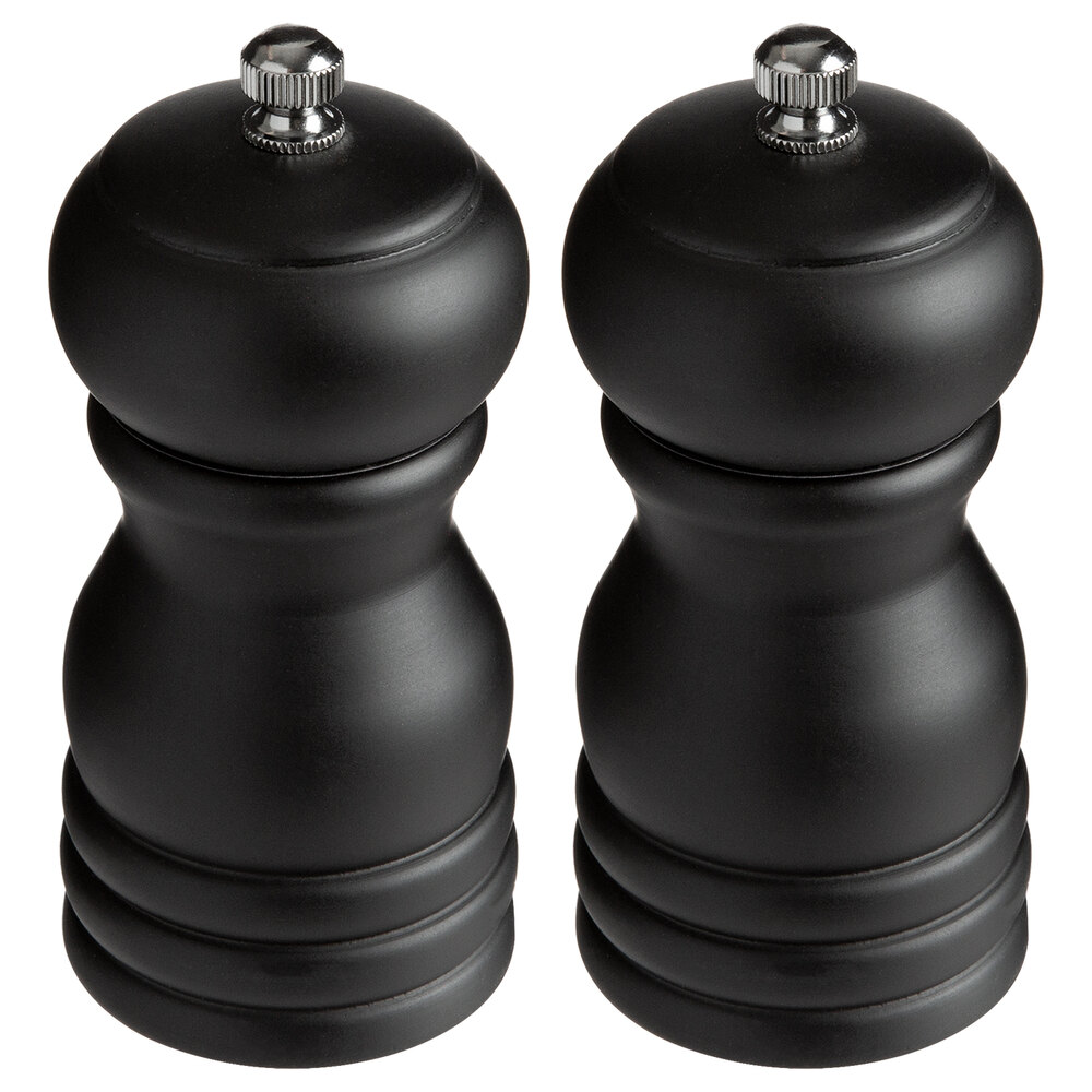 Acopa 4 Matte Black Wooden Salt / Pepper Mill - 2/Set