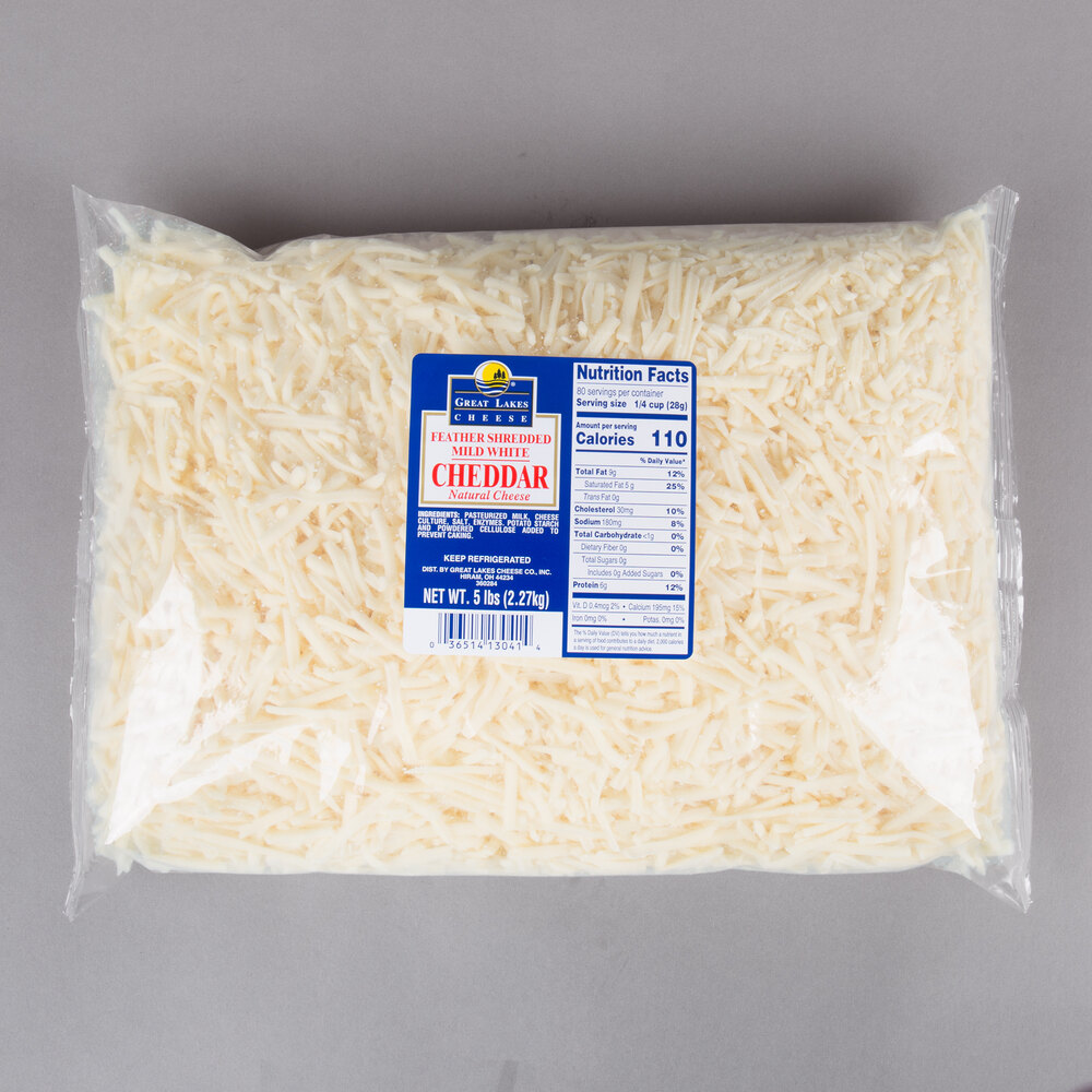 Great Lakes Cheese 5 lb. Bag Shredded Mild White Natural Cheddar Cheese