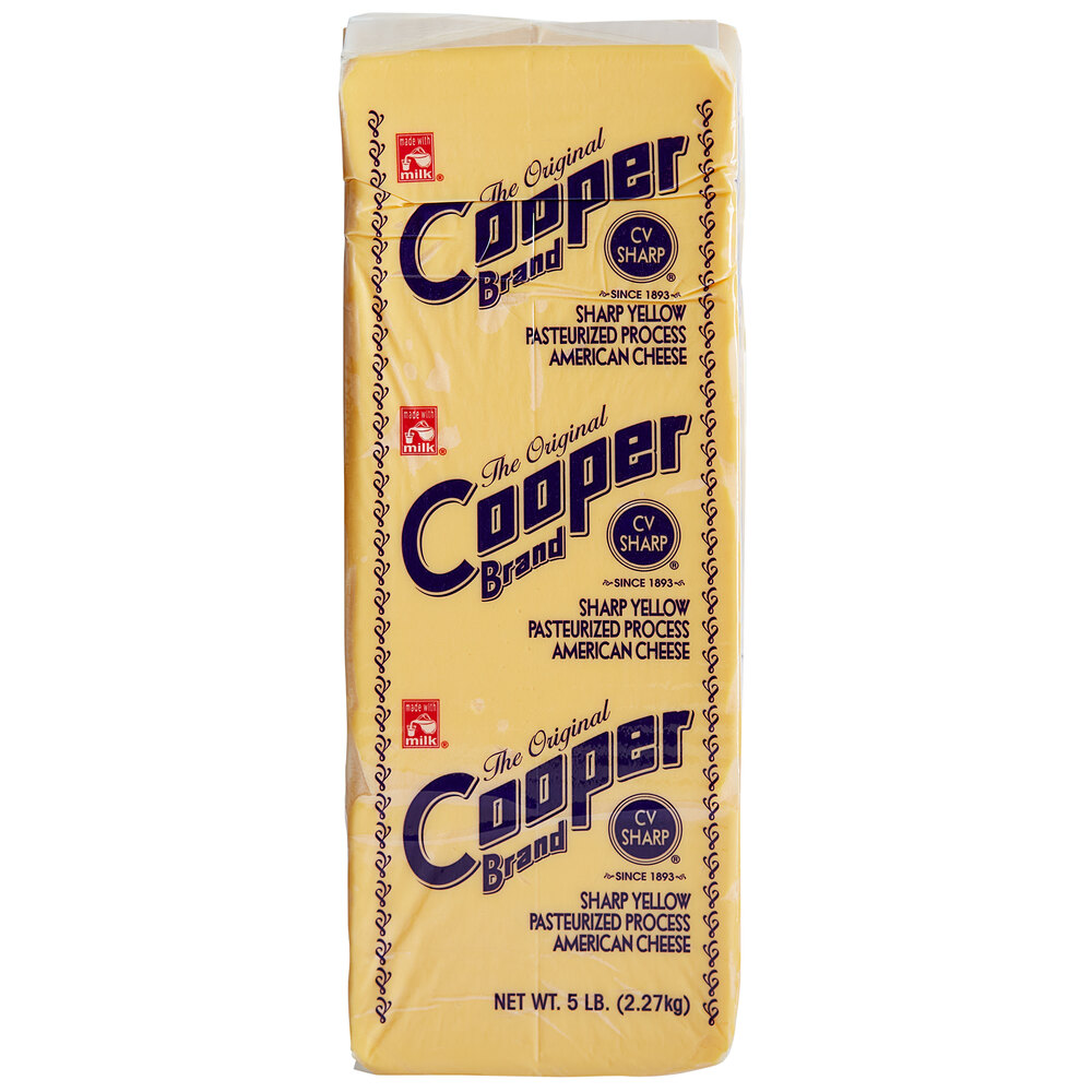 Cooper Sharp Yellow American Cheese Bulk 5 lb. Blocks (6/Case)