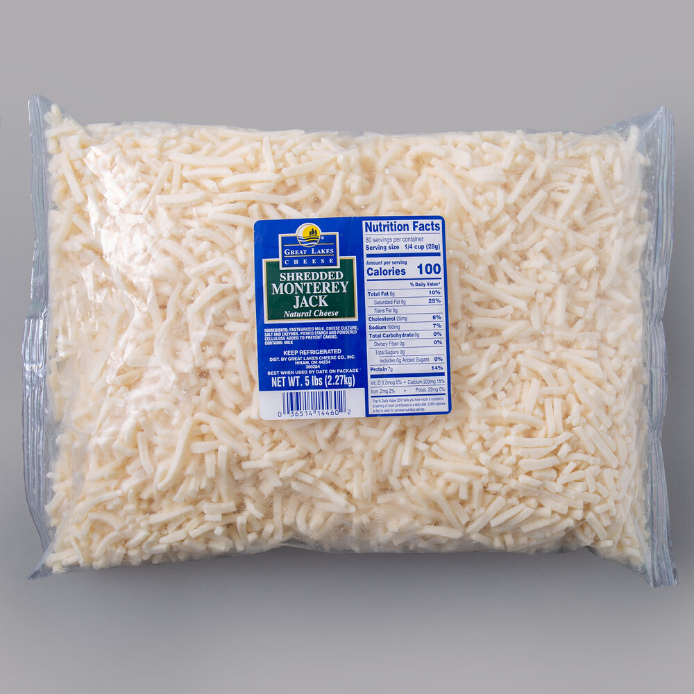 5 lb. Great Lakes Shredded Monterey Jack Cheese 4/Case