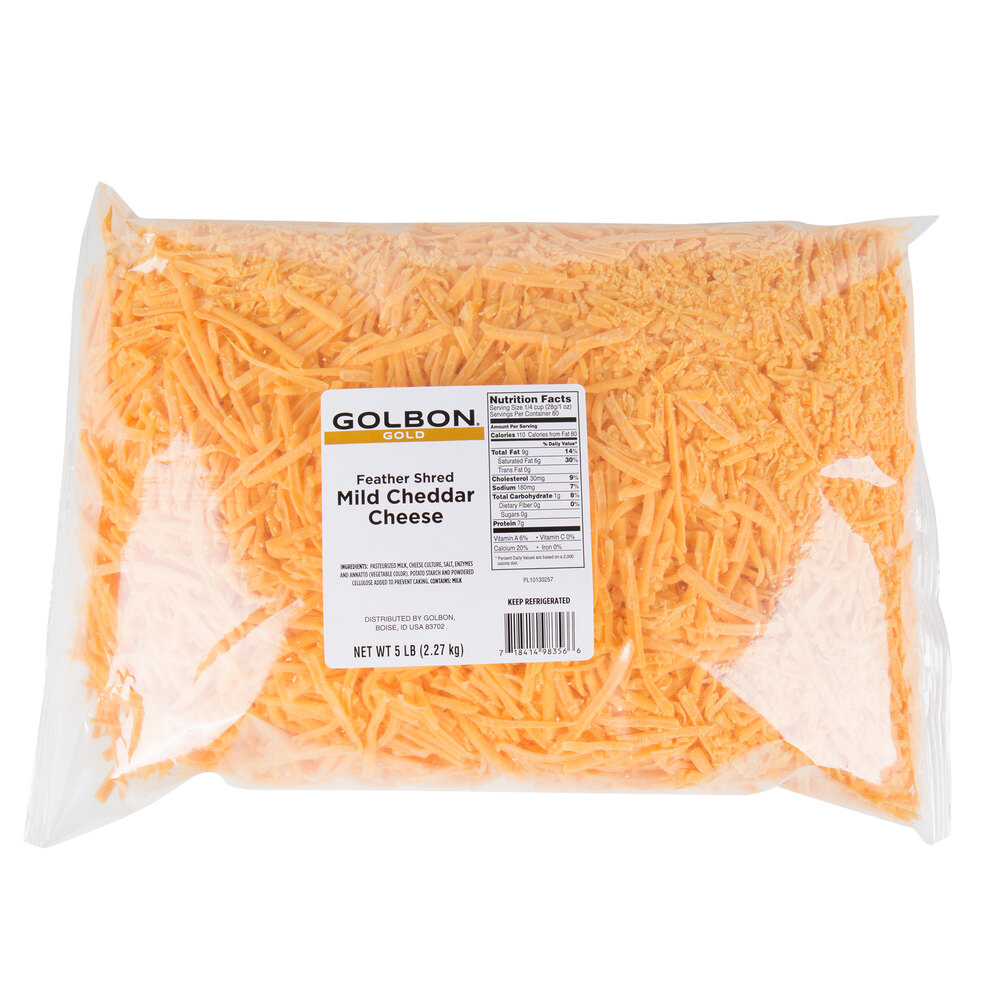 5 lb. Bag Feather Shred Yellow Mild Cheddar Cheese 4/Case
