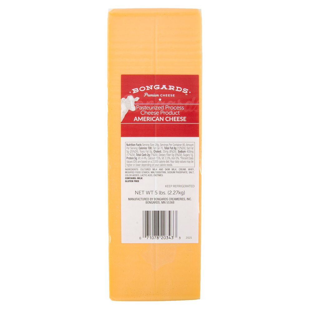 Bongards Yellow American Cheese 5 lb. Solid Blocks (6/Case)