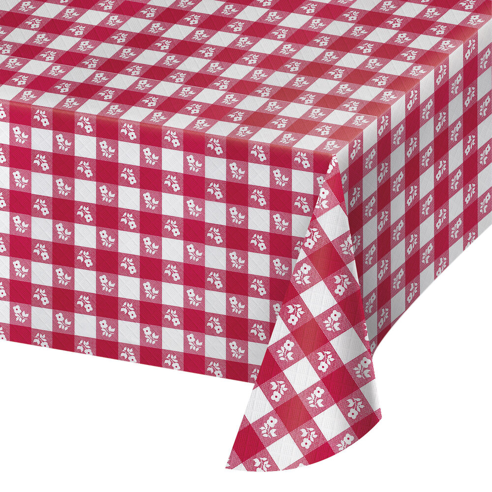 Creative Converting 28188 54" x 108" Red Gingham Paper Tablecloth 12/Case