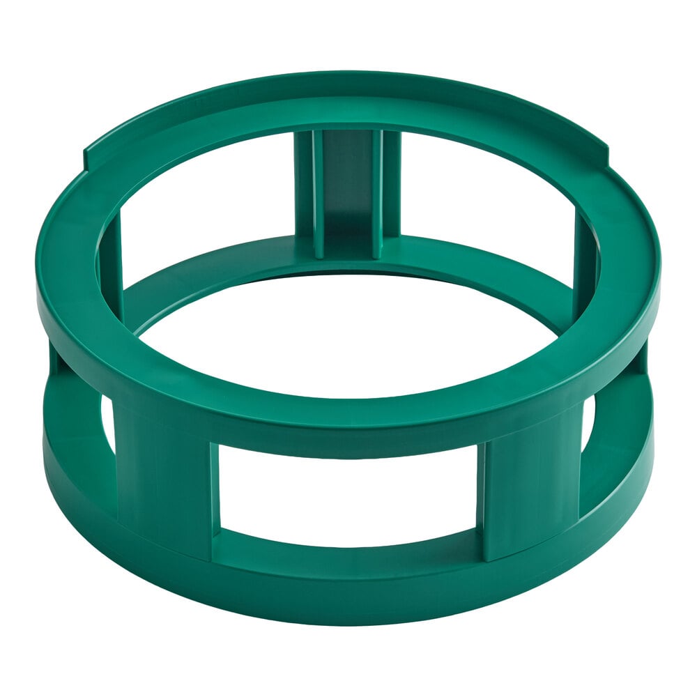A green plastic keg spacer designed for stacking full size kegs.