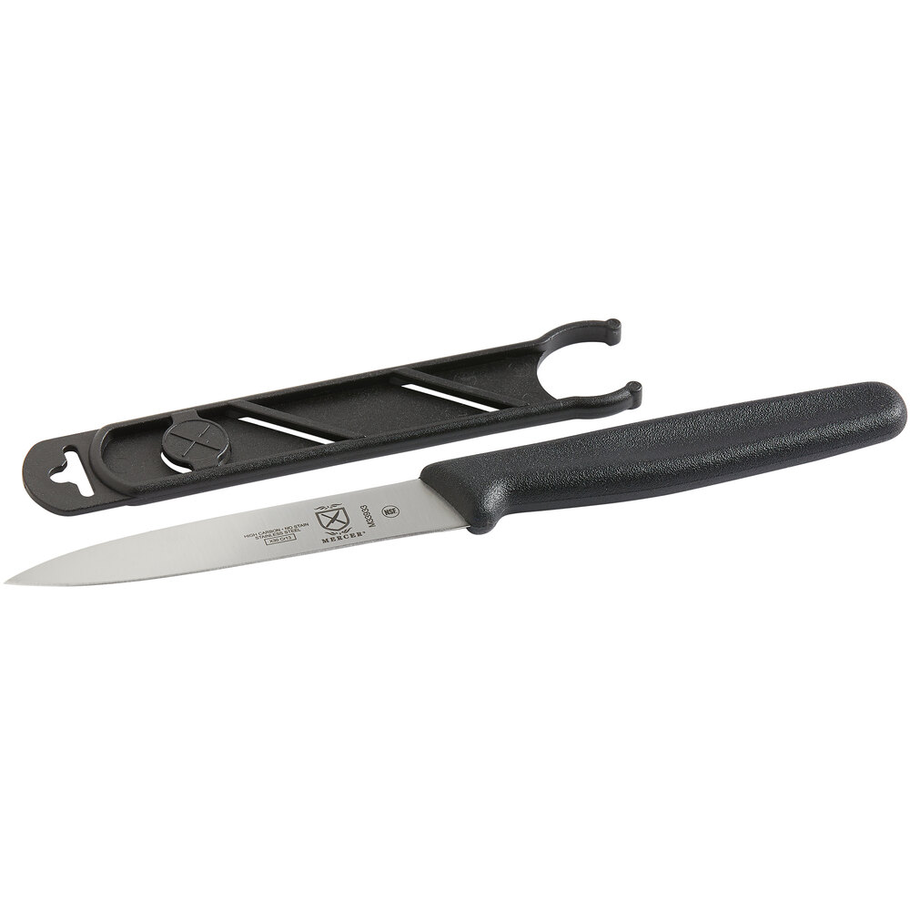 Mercer Culinary M33933B 4" Pointed Tip Paring / Bar Knife with Guard