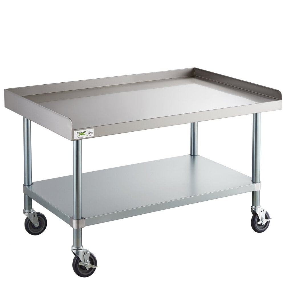 Regency 30 inch x 48 inch 16-Gauge 304 Stainless Steel Equipment Stand with Galvanized Legs, Undershelf, and Casters