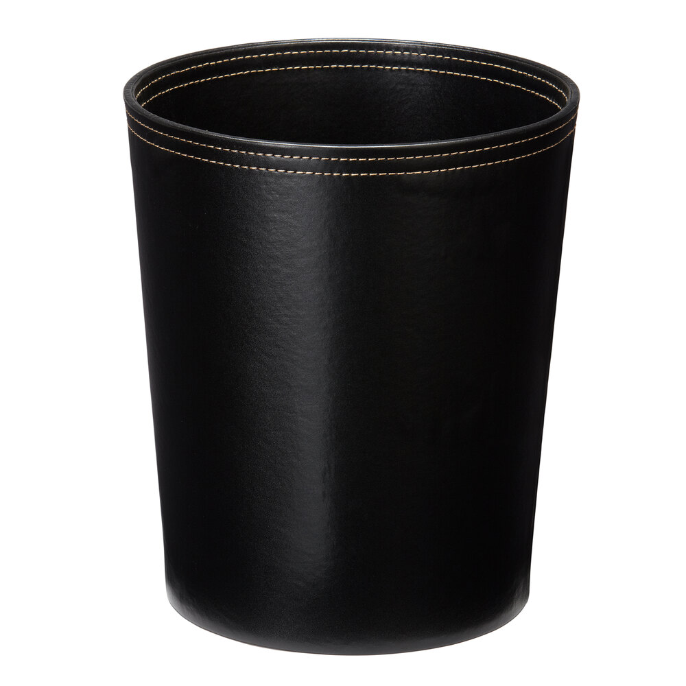 Melrose Black Collection Faux Leather 10 Qt. Round Wastebasket