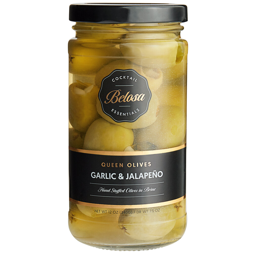 Belosa Jalapeno & Garlic Stuffed Queen Olives 12 oz. (7.5 oz. Dr. Wt.)