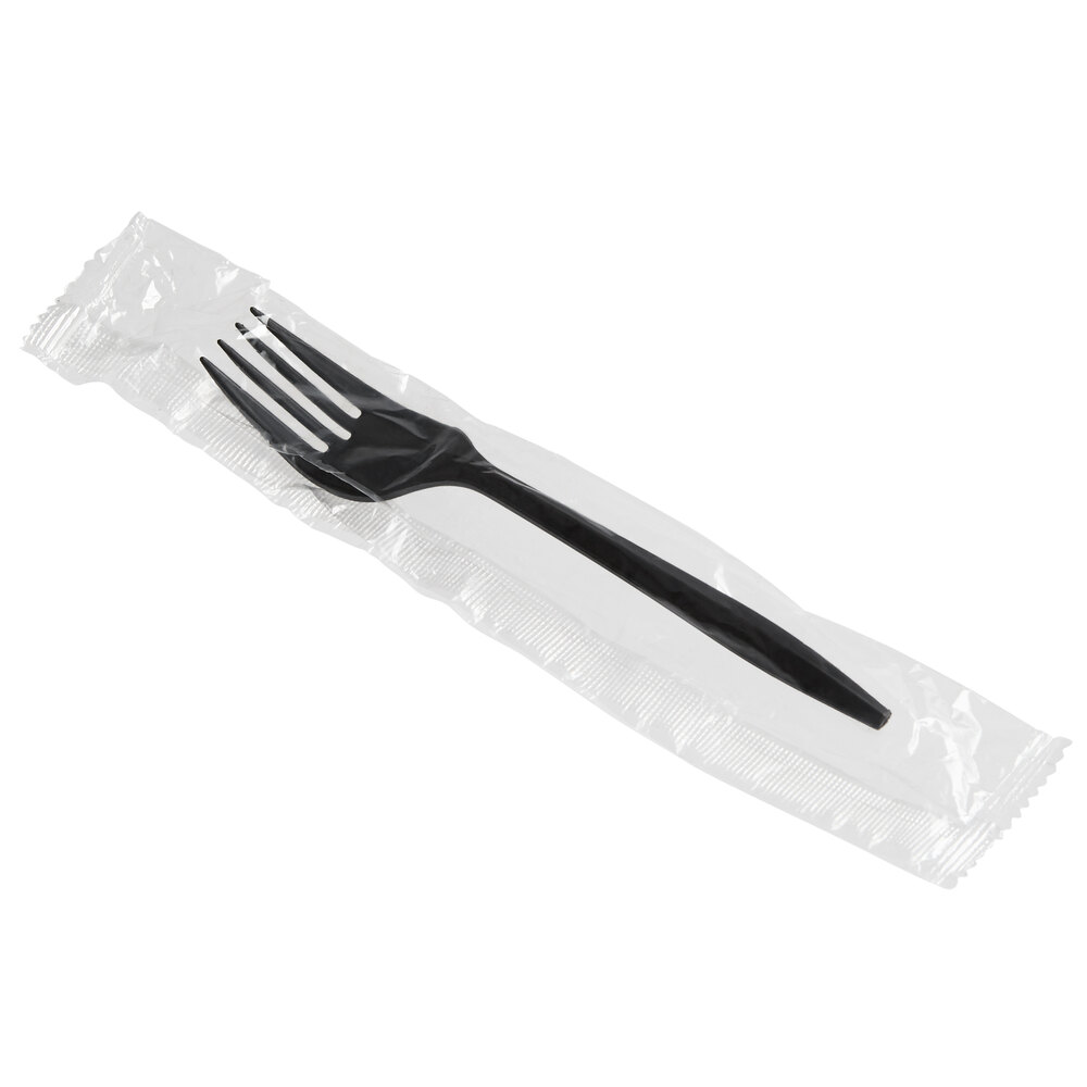 Choice Individually Wrapped Medium Weight Black Plastic Fork 1000/Case