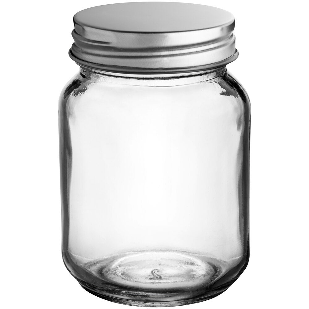 Acopa Rustic Charm 16 oz. Drinking Jar / Mason Jar with Handle and Gold  Metal Lid - 12/Case
