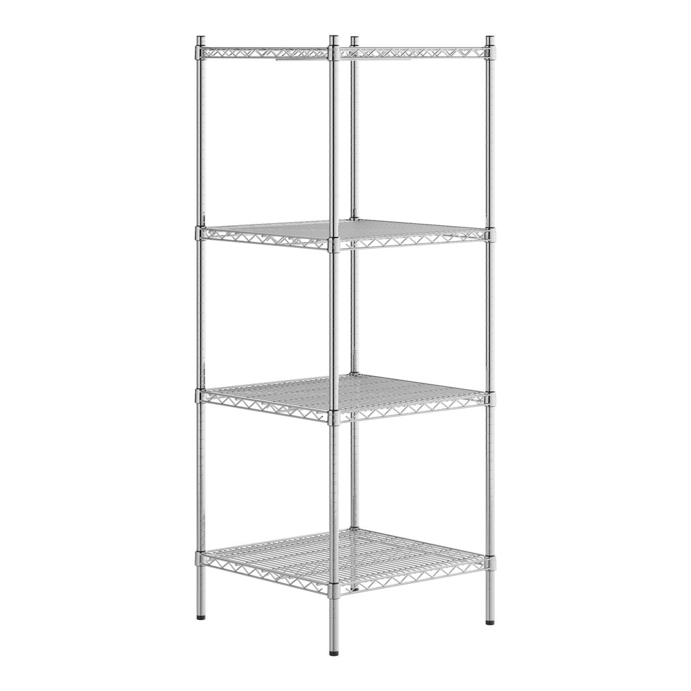 A Regency stainless steel wire shelving unit with four shelves.