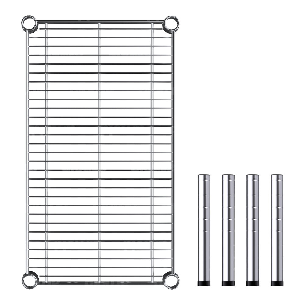 A Regency chrome dunnage shelf with four metal rods.