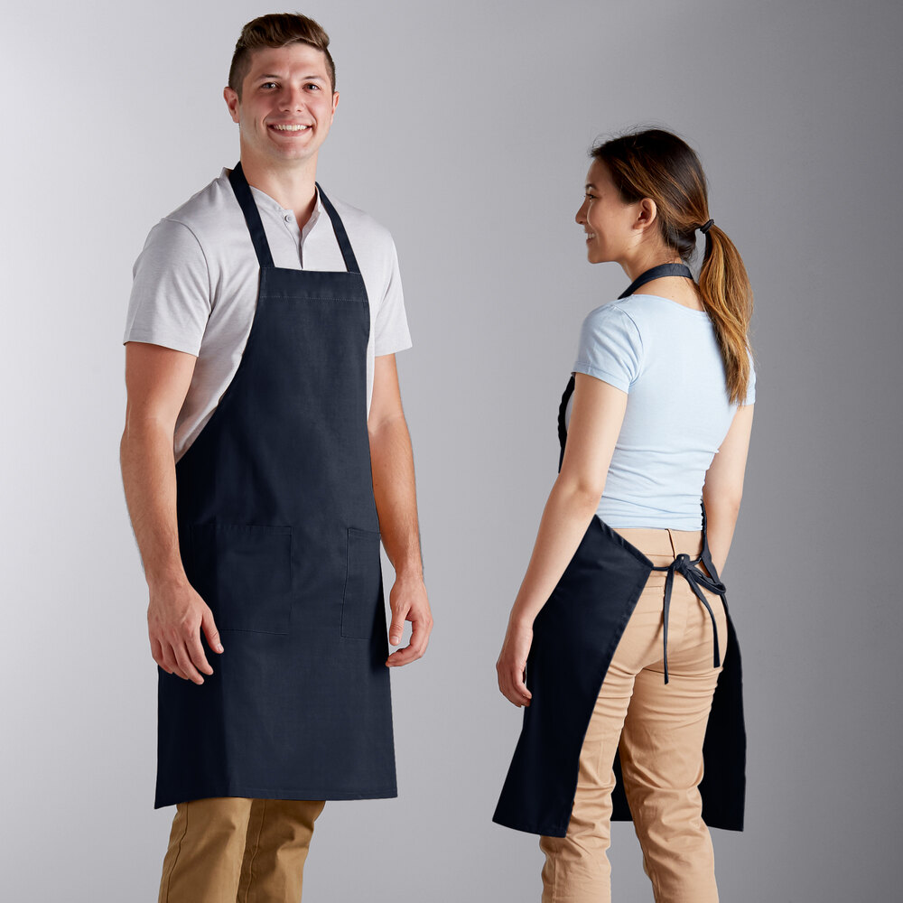 Choice Navy Blue PolyCotton Bib Apron with 2 Pockets 34"L x 32"W