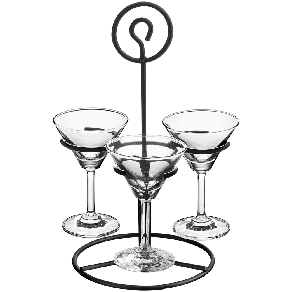 Acopa Three Glass Metal Flight Carrier with Martini Tasting Glasses - 4/Pack