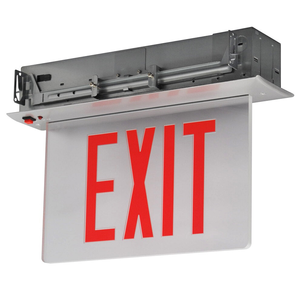 Lavex Single Face Aluminum / Clear Recessed LED Exit Sign with Edge