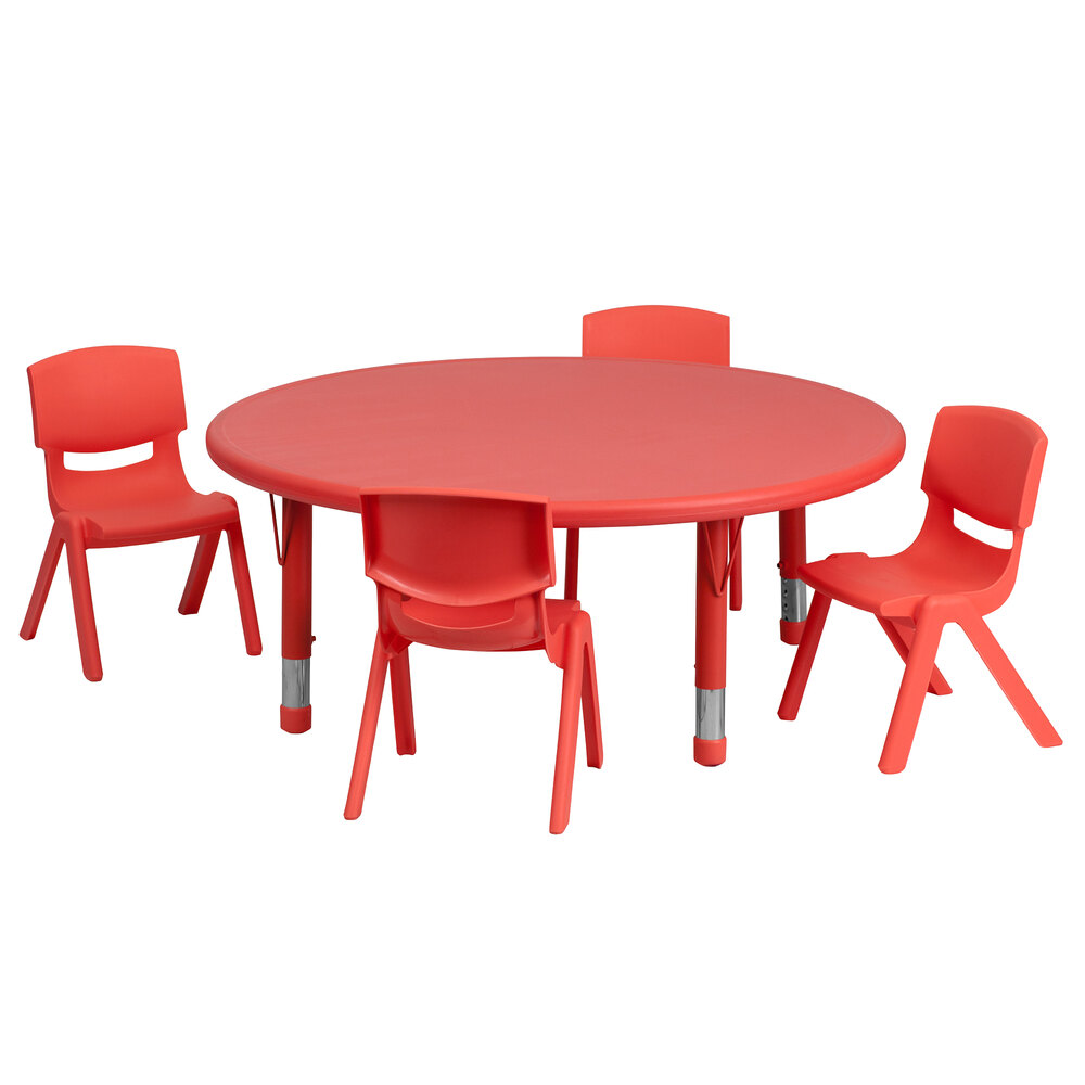 Table for Kids Chairs Set Activity Adjustable Stackable Daycare Preschool Red 