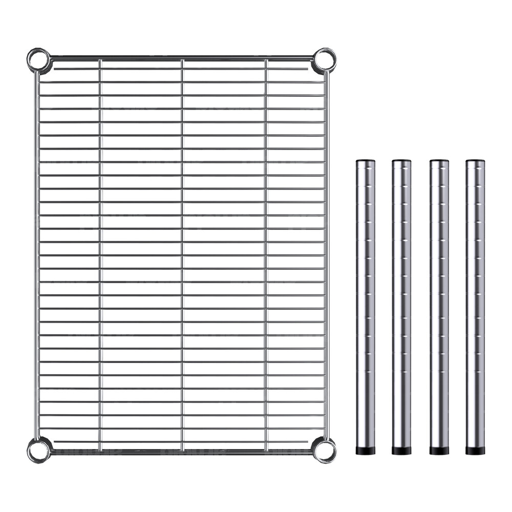 A Regency chrome dunnage shelf with metal rods.