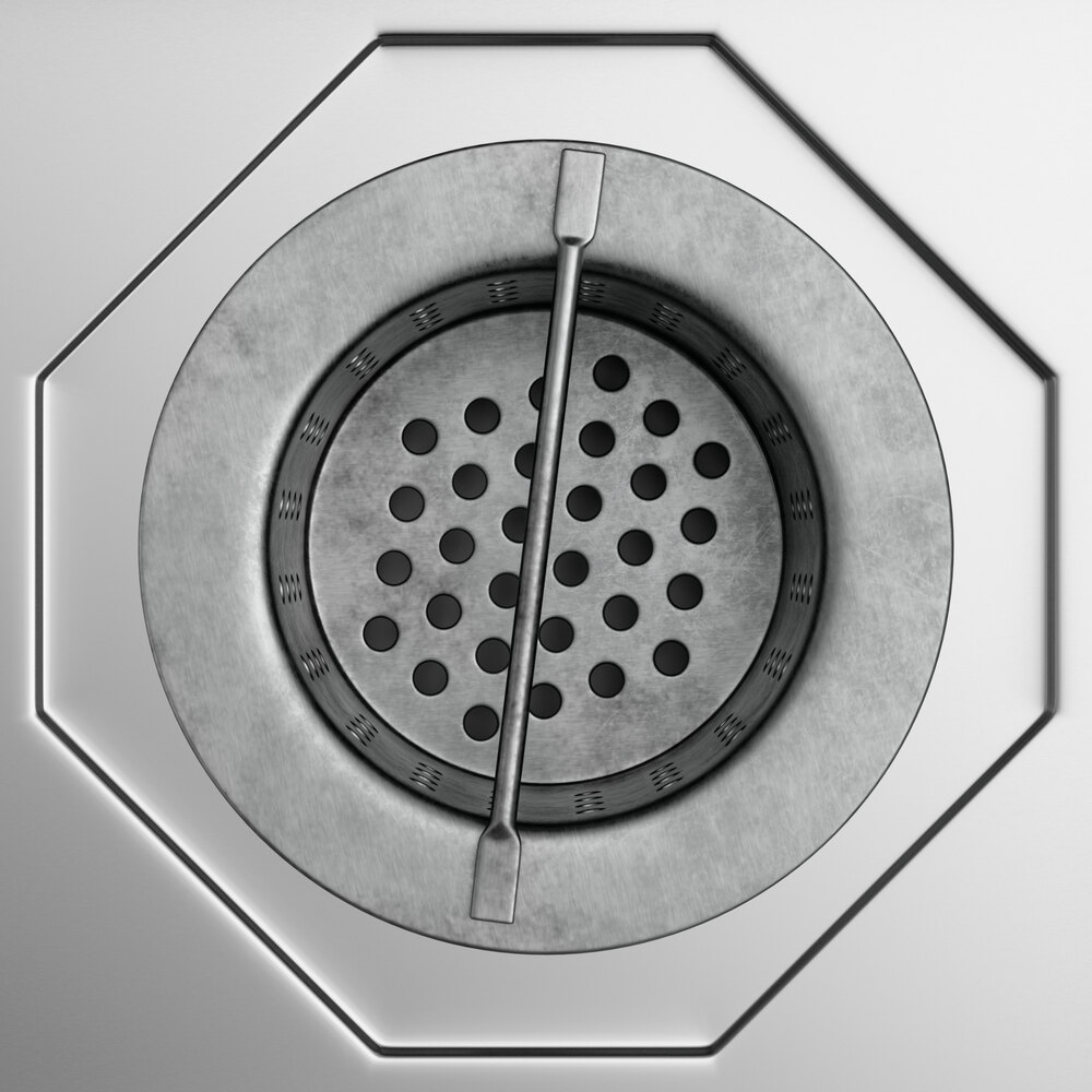 A stainless steel floor trough with a grated cover and circular holes, designed for drainage.