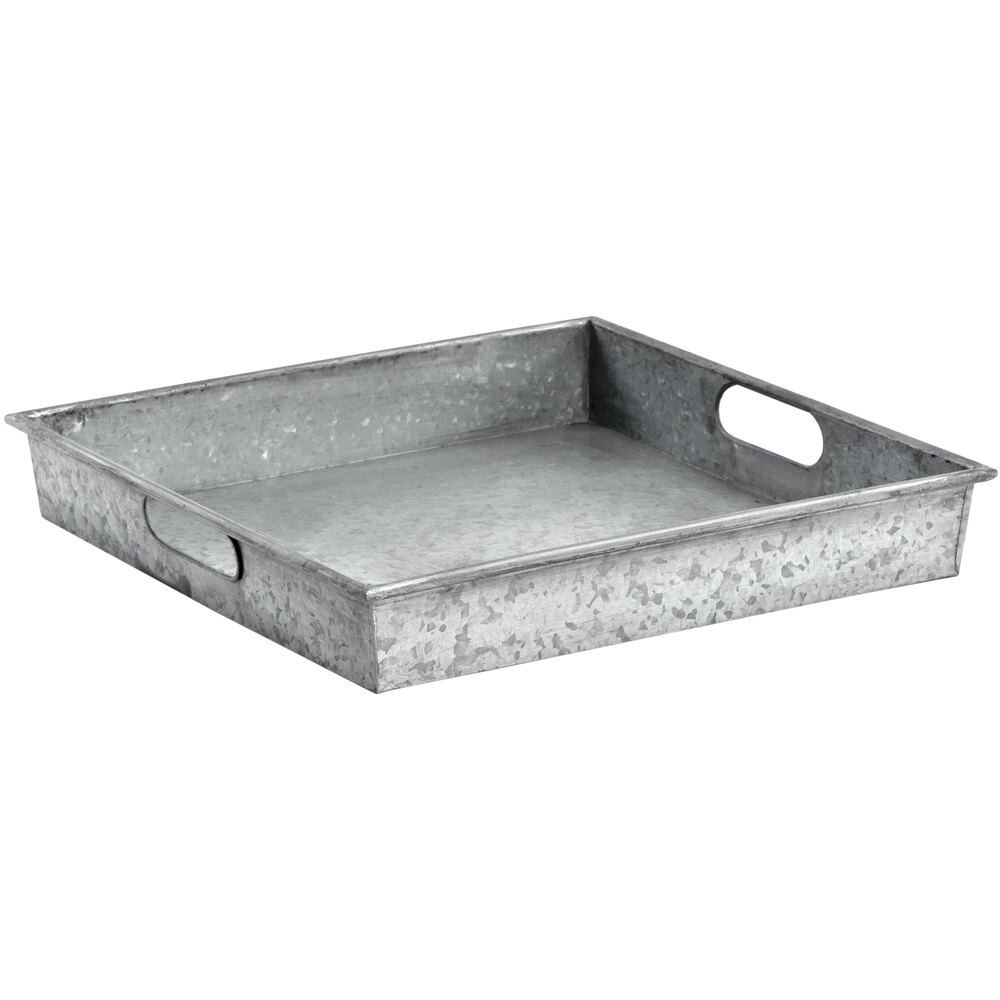 Square Galvanized Tin Tray 15" x 15" x 2 1/4" at staurantStore