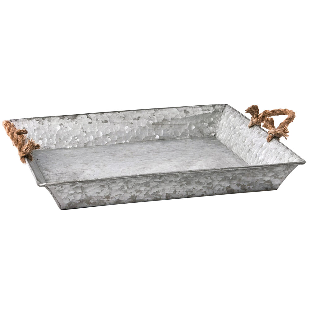 Rectangular Galvanized Tin Tray with Rope Handles at staurantStore
