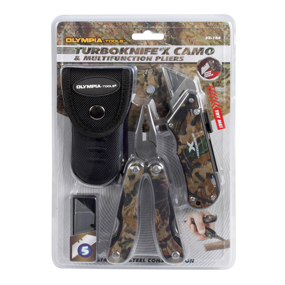 Olympia Tools 33164 Turboknife X Camo Utility Knife and Multifunction Plier Set with 1