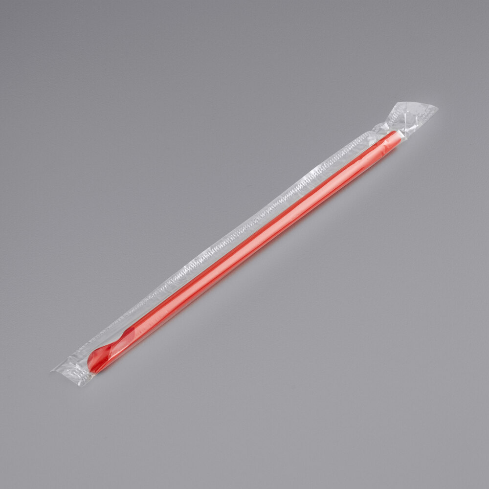 Choice 8" Super Jumbo Red Wrapped Spoon Straw 300/Box