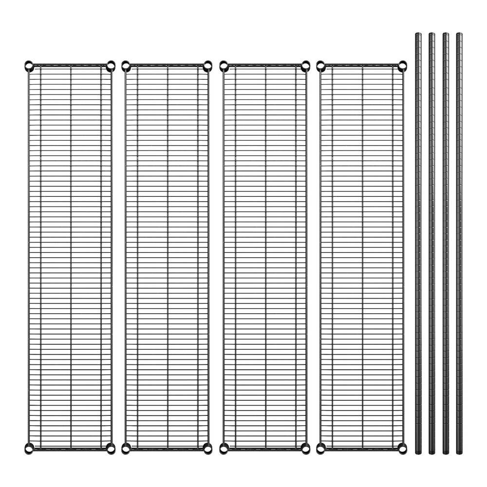 A Regency black wire shelving kit with four shelves and posts.