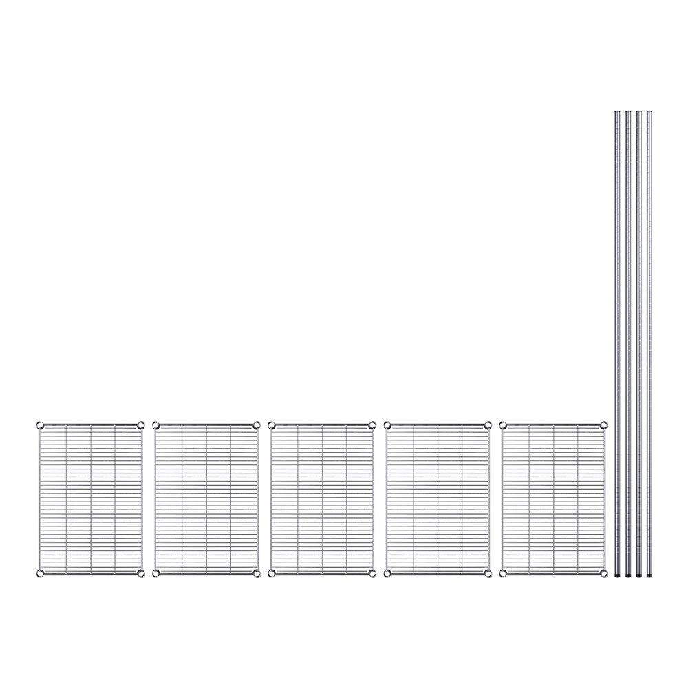 A row of metal poles with several metal panels and a grid.