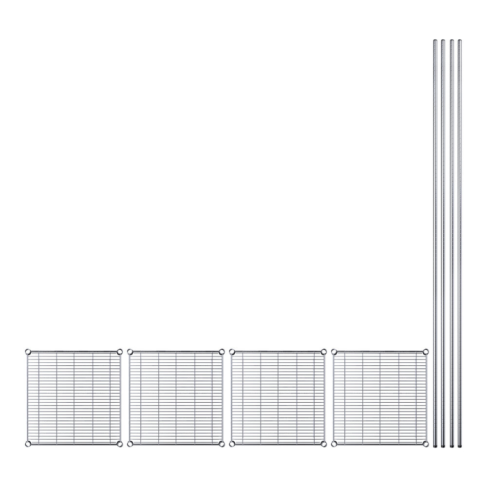 A white metal grid with four metal rods.