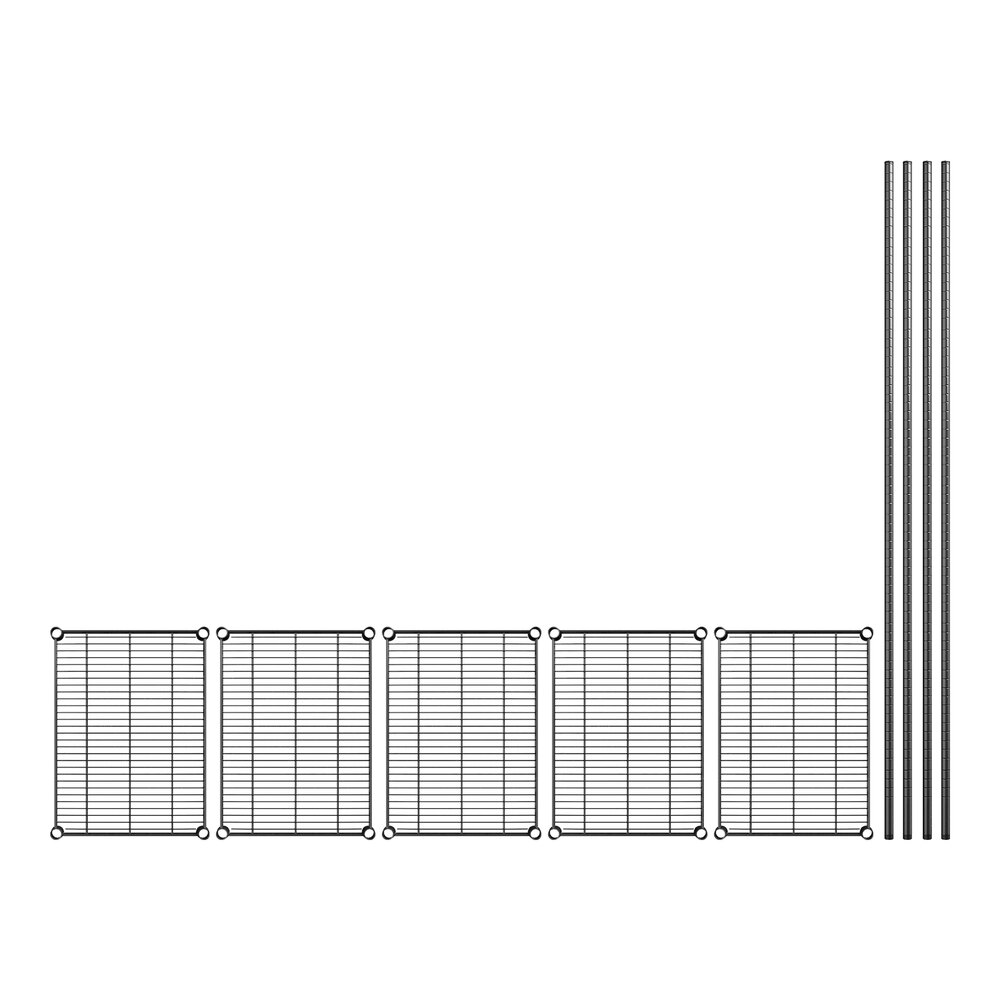 A set of metal bars configured as a wire shelving unit.