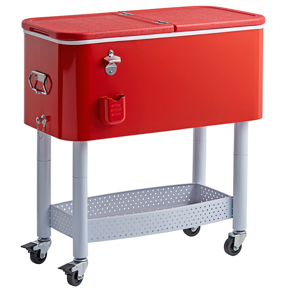 Choice 65 Qt. Red Beverage Cooler Cart 31 1/8" x 15 3/8" x 32 11/16"