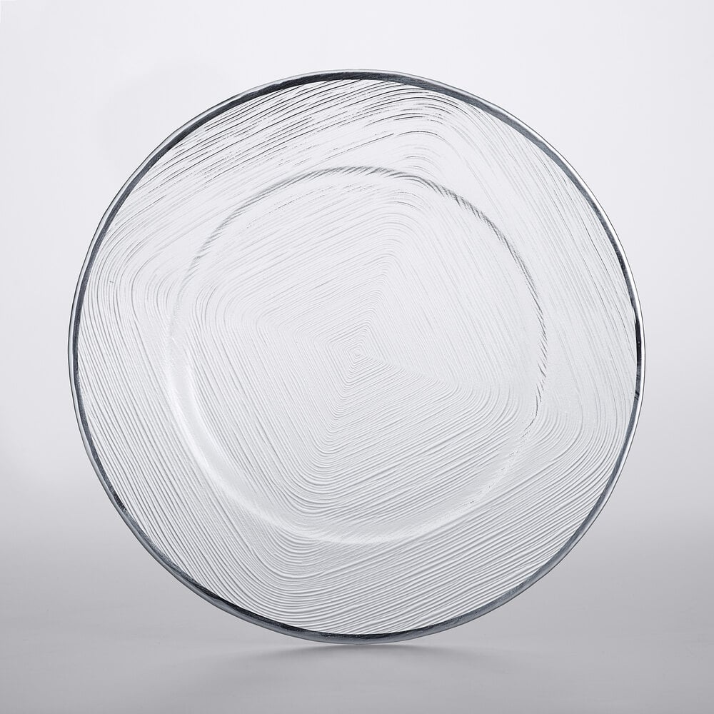 Charge It by Jay 13" Round Clear with Silver Weave Rim Glass Charger