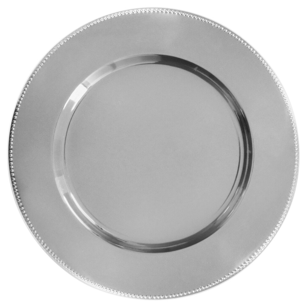 The Jay Companies 18102004 13" Silver Metal Charger Plate with Beaded Rim