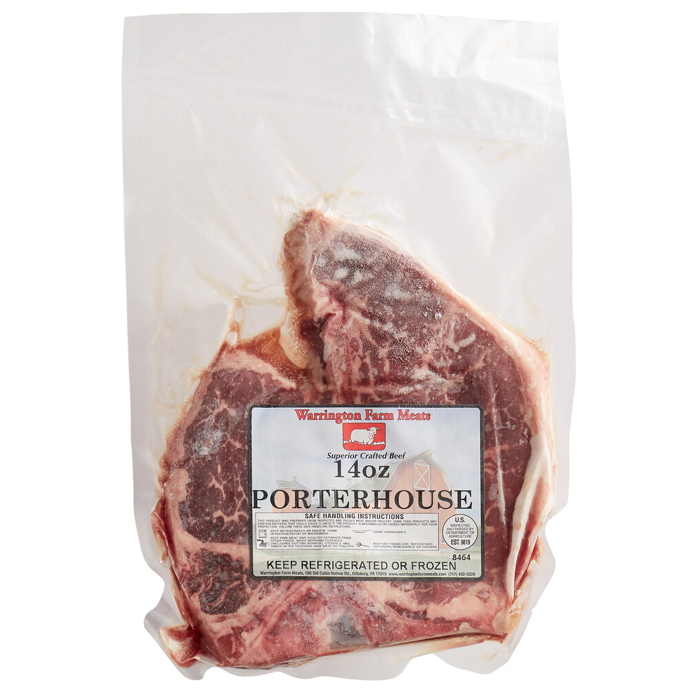 Warrington Farm Meats 14 oz. Frozen Porterhouse Steak 12/Case