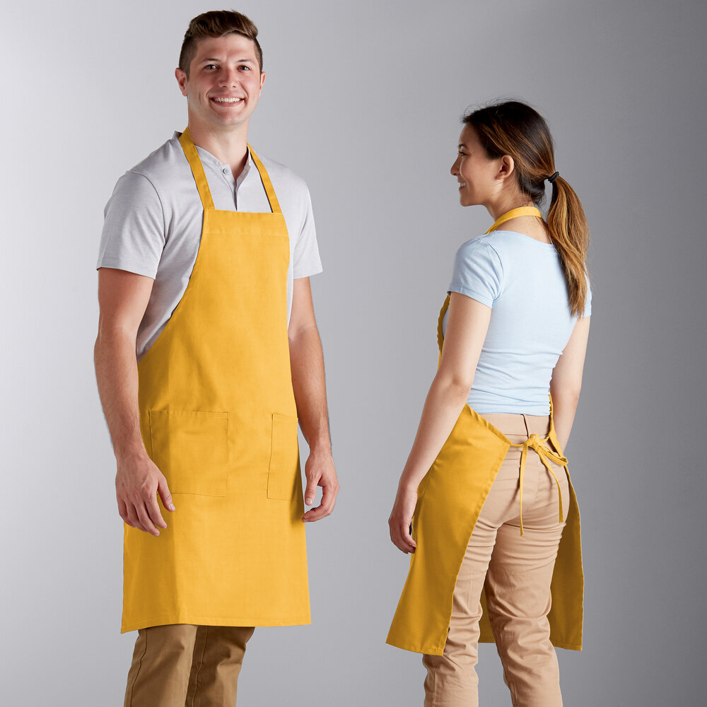 Choice Yellow PolyCotton Standard Bib Apron with 2 Pockets 34" x 30"