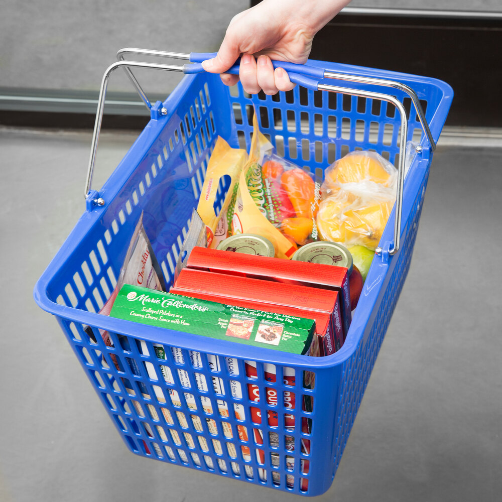 Blue 18 3/4" x 11 1/2" Plastic Grocery Market Shopping Basket