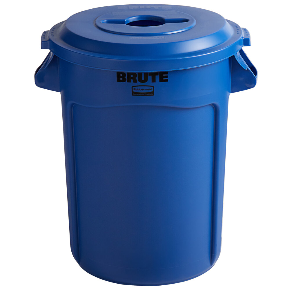 Rubbermaid Brute Gallon Blue Round Trash Can And Mixed Recycle Lid