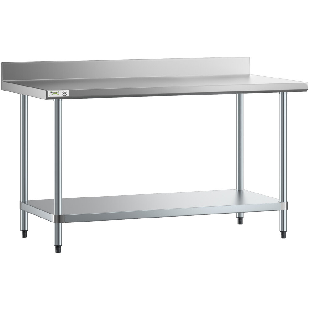 Regency 30 inch x 60 inch 18-Gauge 304 Stainless Steel Commercial Work Table with 4 inch Backsplash and Galvanized Undershelf